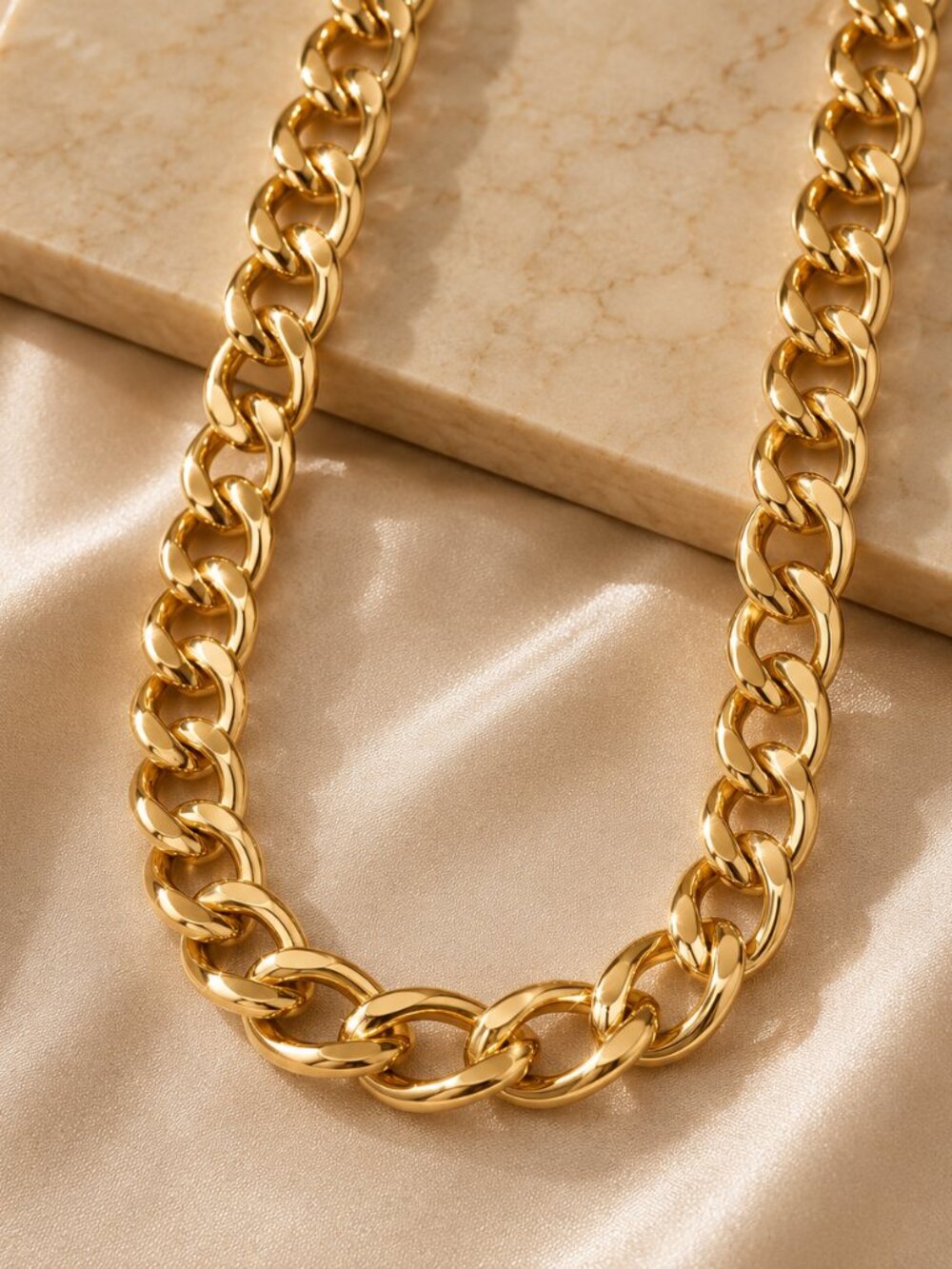 Gold Tone Chunky Curb Chain Necklace – Bold Classic Statement Jewelry